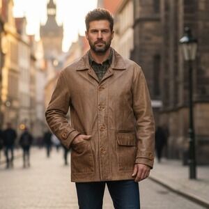 El Boyero Jacket Men's Size 2XL Leather Collared Brown Grunge Made in Argentina